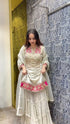 Ivory & Pink Handcrafted Embroidered Kurta Set with Sharara & Dupatta